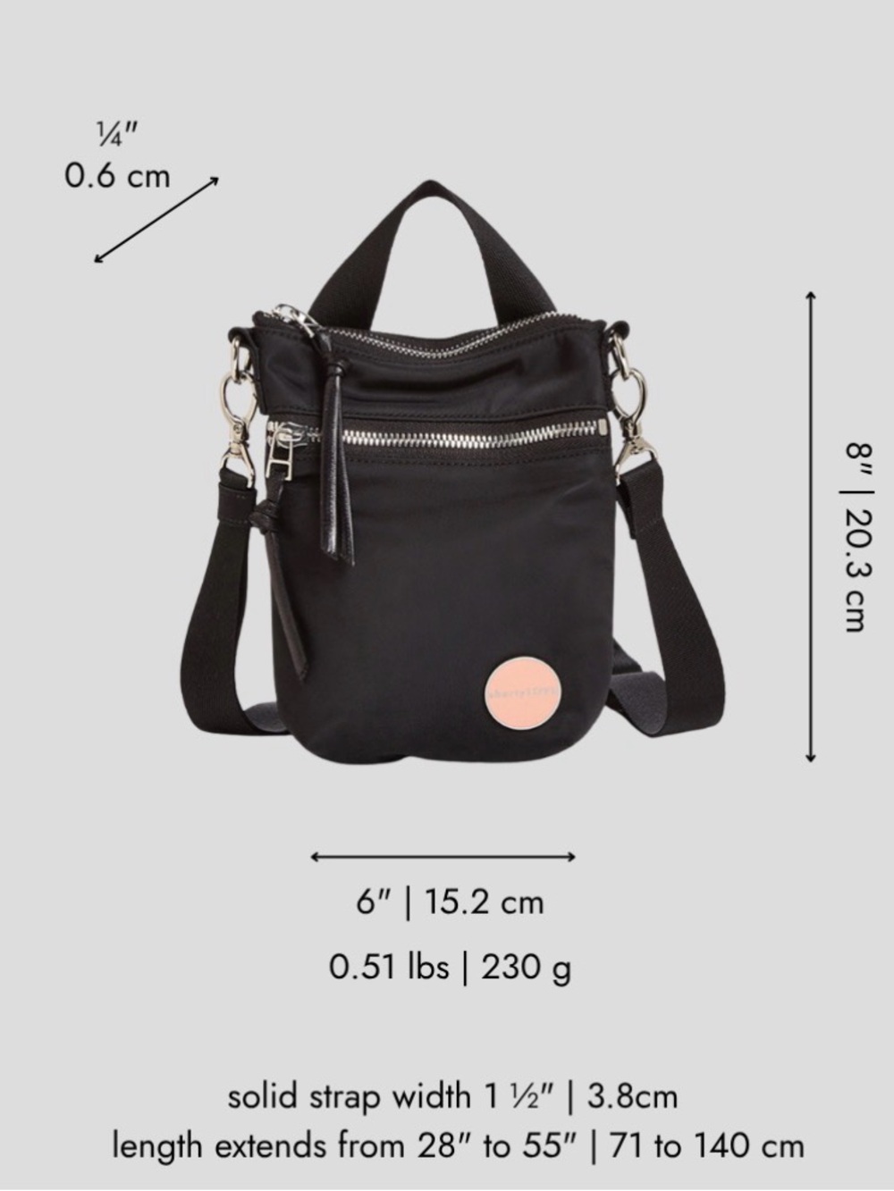 Shorty Love Amuse shorthand NEW Crossbody bag with Striped Adjustable Strap - Picture 3 of 8